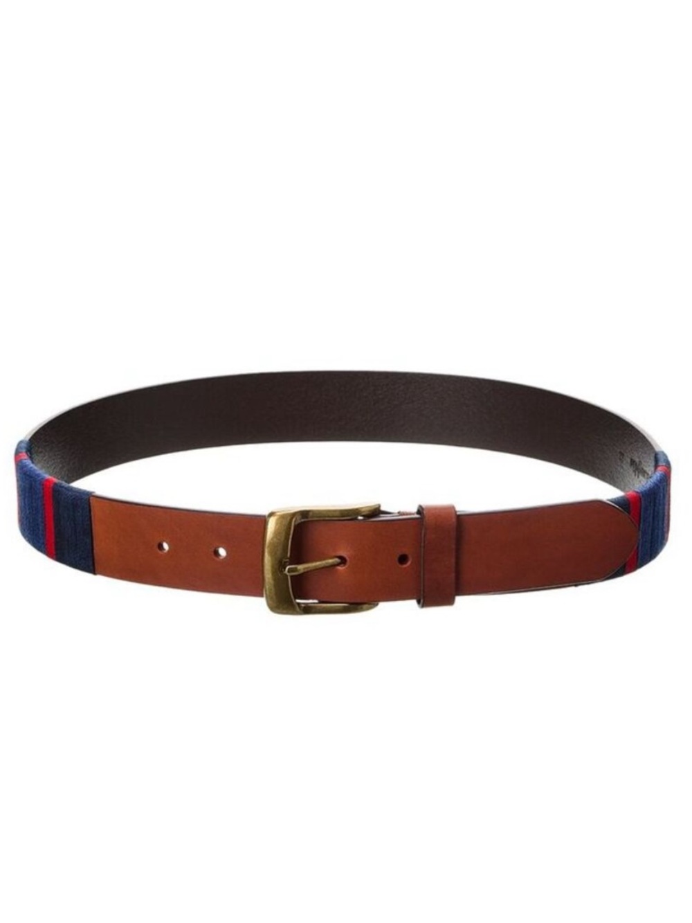 J. McLaughlin Blaze Brown Leather Belt Multi-Colored Stripe Men's Size 38